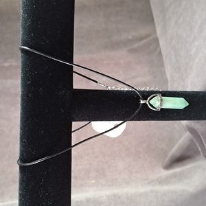 Fashion Jewelry Hexagonal Natural Green Quartz Black Cord Necklace NEW